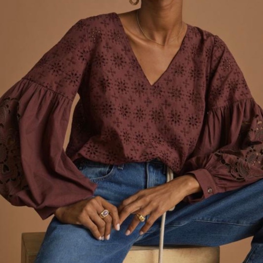 Anthropologie Eyelet Tunic Blouse Size Small
